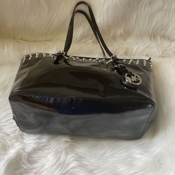 Michael Kors black patent  medium tote with jewels and silver tone studs accents - Picture 4 of 14